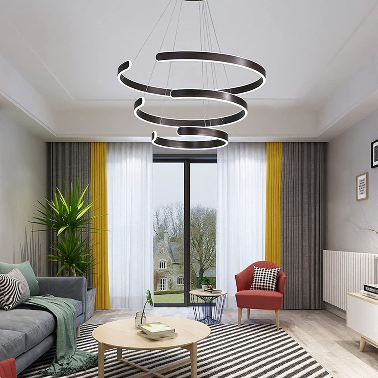 Modern 3 LED Circular Rings Pendent Light with Remote Control for Living Room