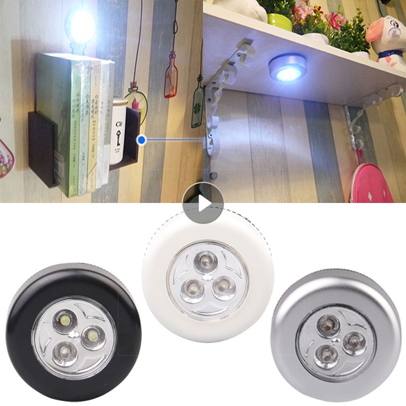 3LED Touch Control Night Light Wall Light Round Lamp Under Cabinet Closet Push Stick On Lamp Home Kitchen Bedroom Automobile Use