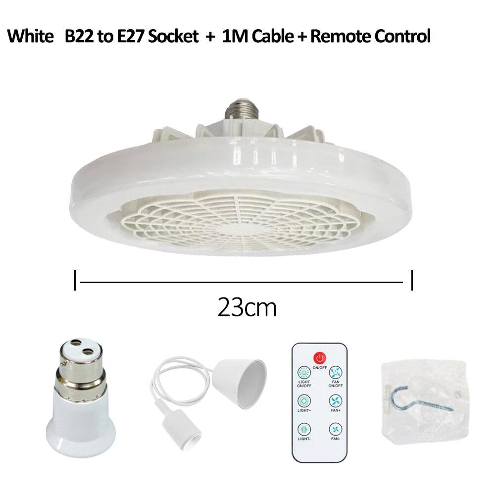 Ceiling Fan With Lights and Remote Control E27 Converter Base Dual-Purpose LED Fan Lamp Smart Silent Ceiling Fans For Bedroom