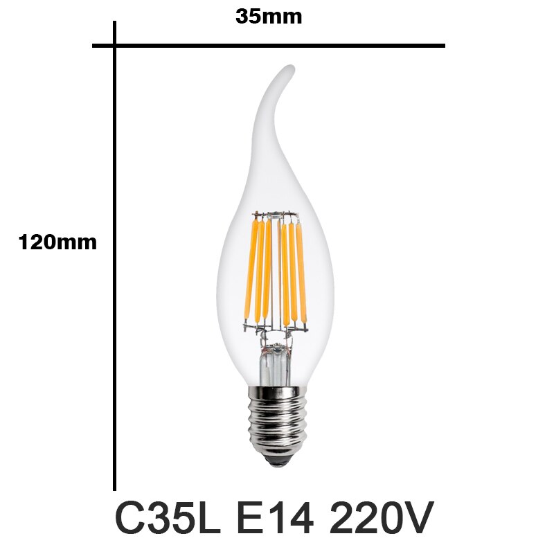 2Pcs E27 E14 Retro LED Edison Bulb 220V Light Bulb C35 A60 ST64 G45 G80 G95 Vintage LED Filament Lamp Glass Bulb Candle Light