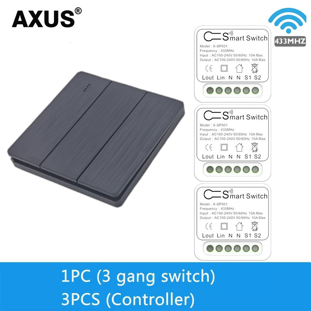 AXUS RF 433Mhz Switch Wireless Wall Switch 86 Wall Panel Transmitter Safety Switch AC 110V 220V Relay Interruptor for Light Lamp