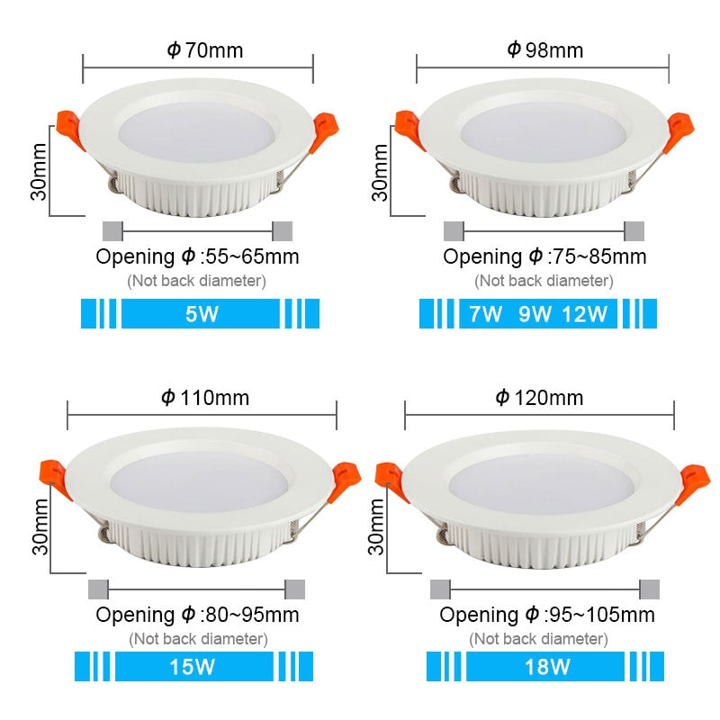 LED Downlight 12W 15W 18W 9W AC220V 5W 7W 110V Recessed Spot Thick Aluminum Lighting Bedroom Kitchen