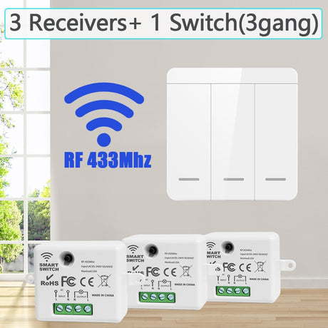 1/2/3 Gang Wireless Wall Switch RF 433Mhz Interrupt Light Switch Remote Control 86 10A 110V 220V Receiver for Lamp LED Fan