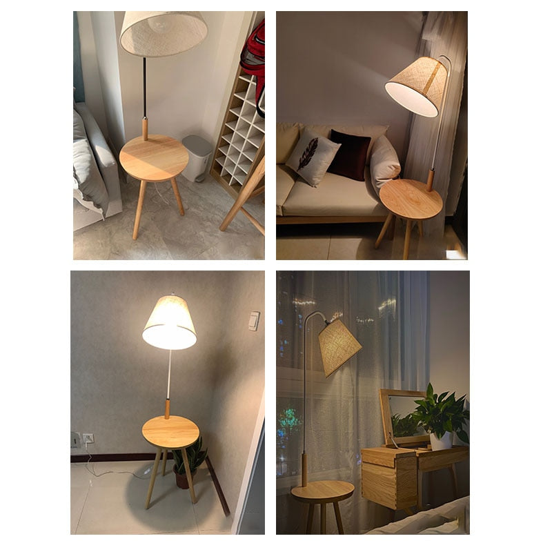 Nordic modern solid wood&amp;cotton fabric lampshade floor lamp E27 220V coffee table floor lamp for living room bedroom hotel room