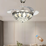 Chandelier Lamp Ceiling Fan 4-Blade Retractable With Crystal LED Light Remote Color Changeable For Living Room Bedroom