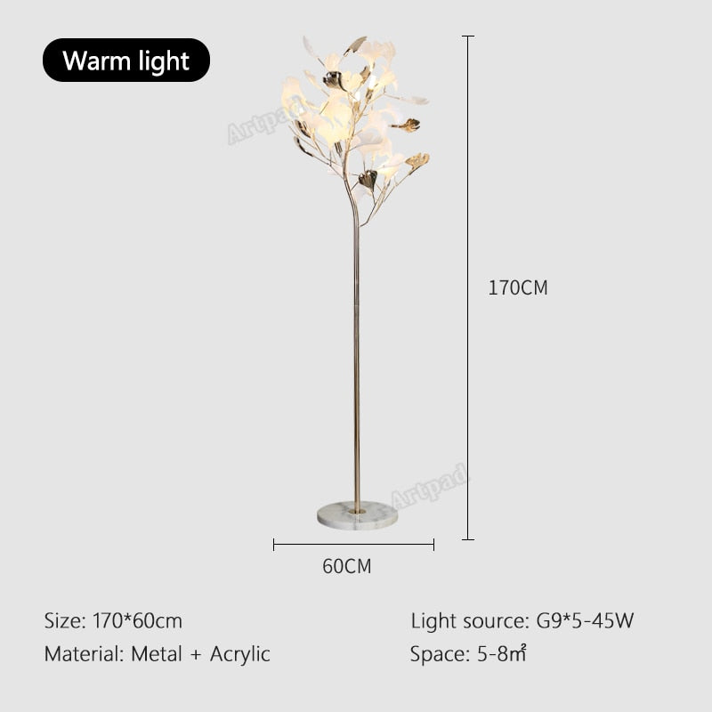 Floor Lamp Nordic Sofa Modern Tall Floor Lamp Art Decoration Home Bedroom Decor Ginkgo Leaf Standing Lamp