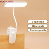 360° Flexible Table Lamp with Clip Stepless Dimming Led Desk Lamp Rechargeable Bedside Night Light for Study Reading Office Work