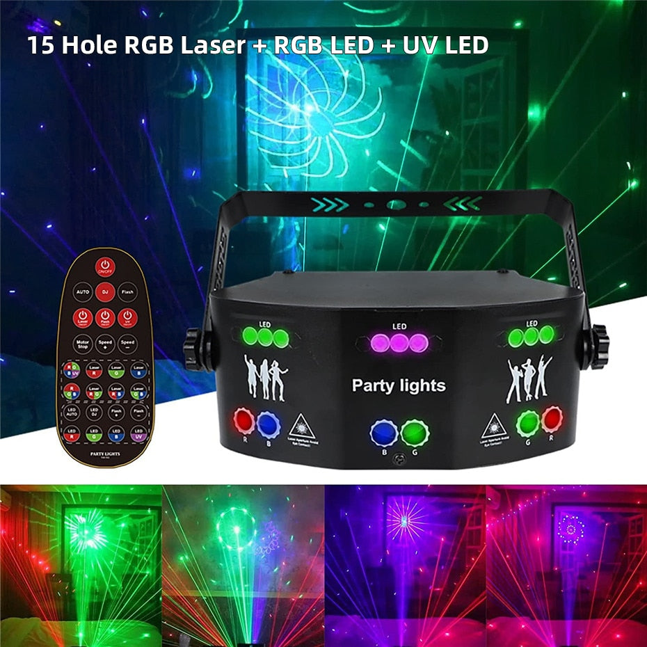 15 EYE RGB Disco DJ Beam Laser Light Projector DMX Remote Strobe Stage Lighting Effect Xmas Party Holiday Halloween Lights