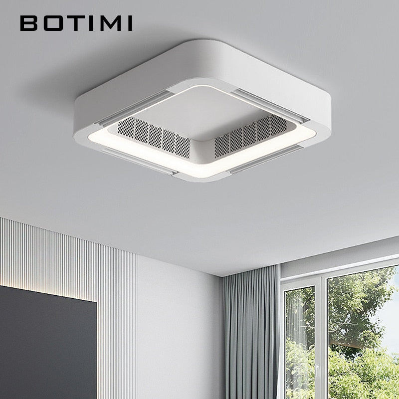 Modern Bladeless App Ceiling Fan Lamp For Foyer Bedroom Dining Remote Control Square Ventilator Electric Fan Room 220V LED Fan