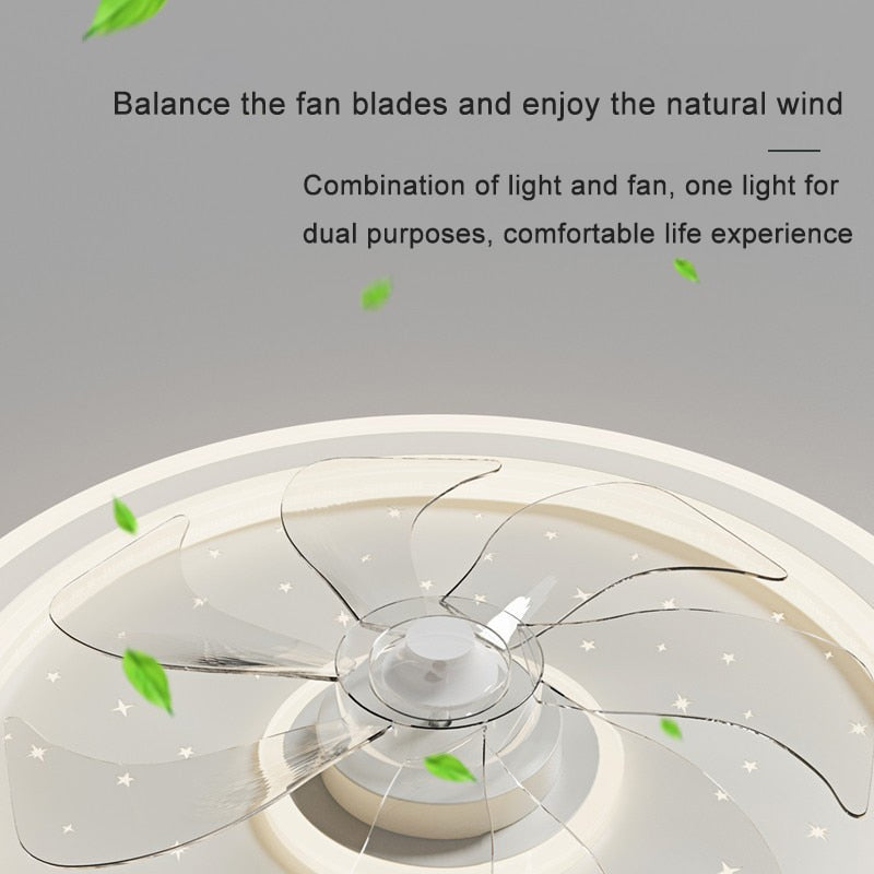 GGBingo Intelligent LED Ceiling Fan Lamp Creative Invisible Integrated Fan Light Silent Stepless Dimming Chandelier Fan Bedroom