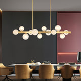 New All Copper Chandelier Modern Nordic7-9-12 Lights White Glass Ball Table Restaurant Strip Hanging Lamp Pendant Drop Lighting