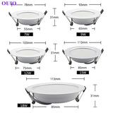 Recessed Round Dimmable Led Ceiling LED Downlight AC85V-240V Led Spot Light 7W 9W 12W 15W 18W Recess LED Downlight Waterproof