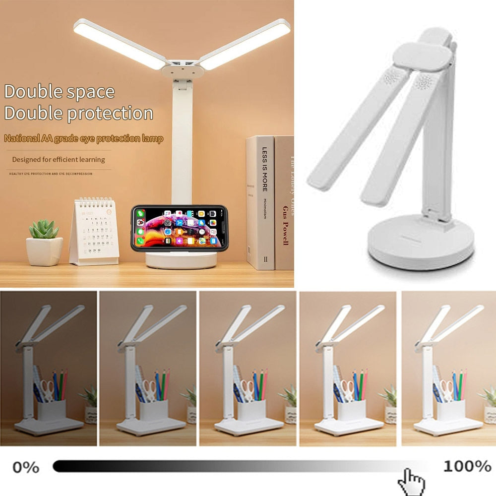 LED Double-head Desk Lamp，32PCS LED Lights Battery Operated Table Lamp with USB Charging Eye Protection Lights for Home/Office