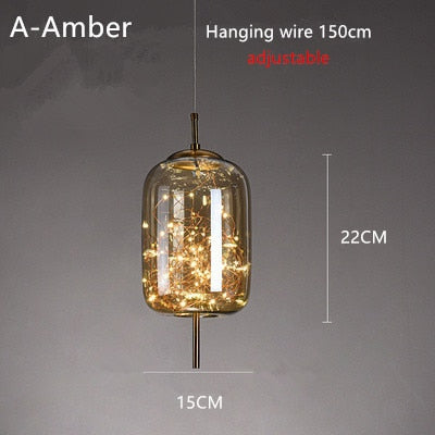 Nordic Net Red Bedside Chandelier Girl Light Luxury Long Line Personality Art Full Of Stars Hotel Bar Glass Small Chandelier