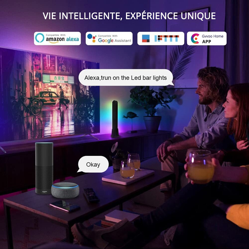WiFi Smart LED Light Bar RGB Atmosphere Light Music Synchronization 12 Modes TV Wall Computer Game Room Decoration Night Light