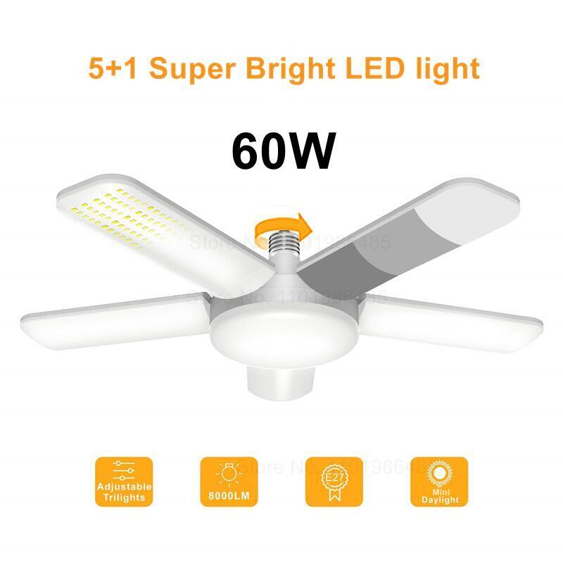 E27 LED Bulb Fan Blade Timing Lamp 220V 110V 60W Foldable Led Light Bulb Lampada For Home Ceiling Light With Remote Controller