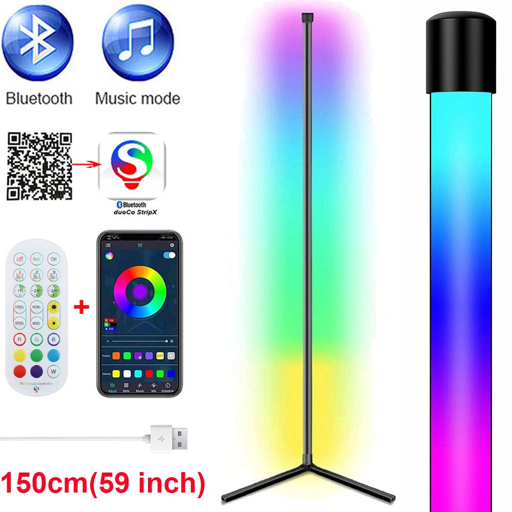 59 inch Corner Floor Lamp Dimmable APP Control Standing Lamps Remote LED RGB Light for Bedroom Decor Living Room Indoor Lighting