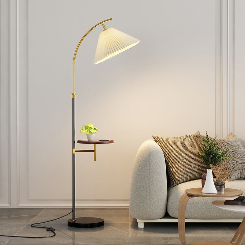 INS Fabric Floor Lamp with Table Nordic Pleated Standing Light for Living Room Sofa Bedroom Study Marble Vertical Desk Lamps