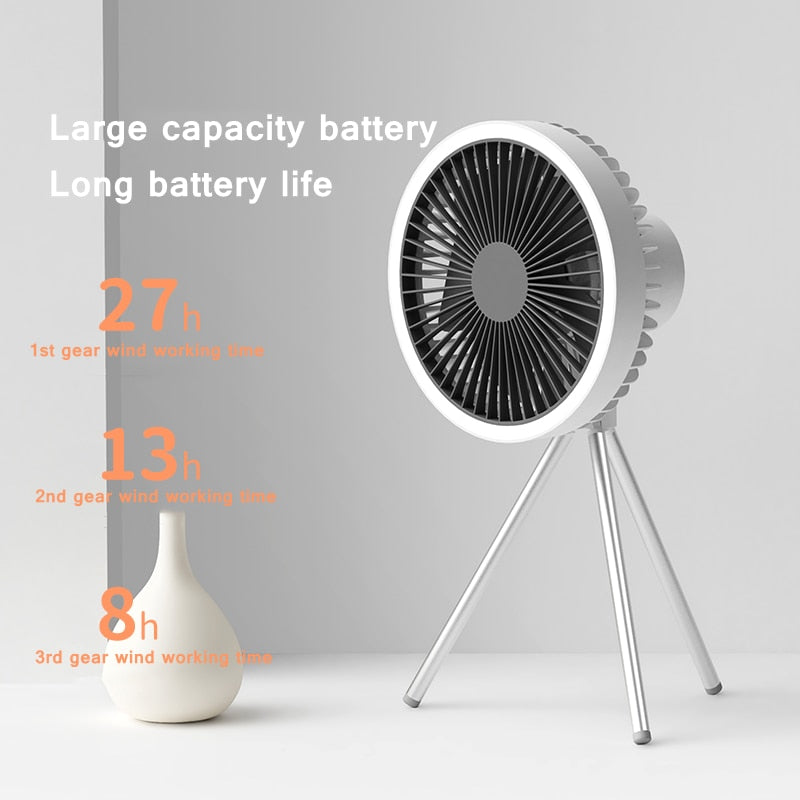 10000mAh USB Tripod Camping Fan With Power Bank Light Rechargeable Desktop Portable Circulator Wireless Ceiling Electric Fan