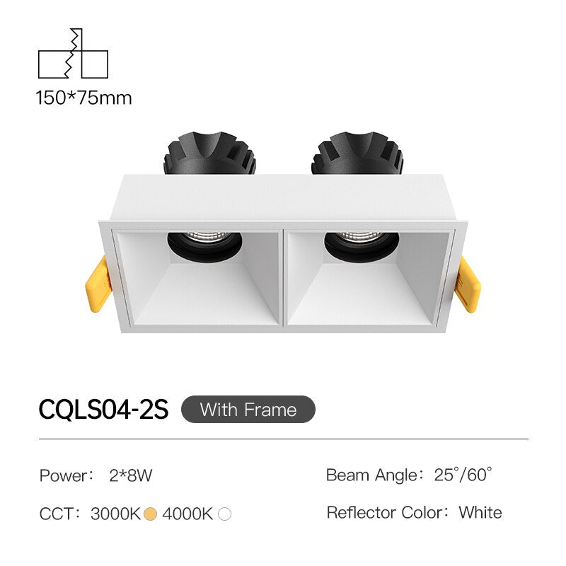 Square Recessed Downlight 16W Anti-glare High CRI Ceiling Spot Light Home Indoor Lighting Fixture