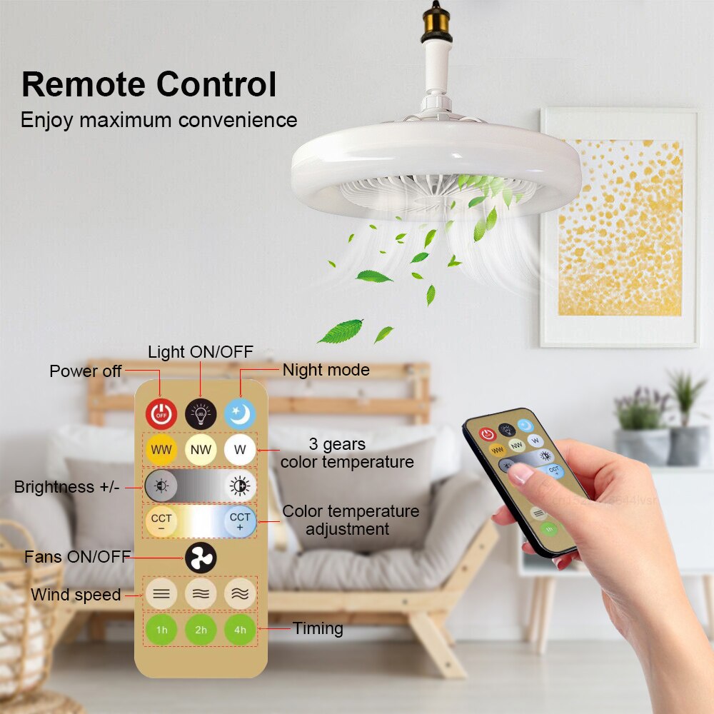 Ceiling Fan With Lighting Fan Lamp with Remote Control B22 to E27 Silent Ceiling Fan For home bathroom 3 Gears Wind Speed