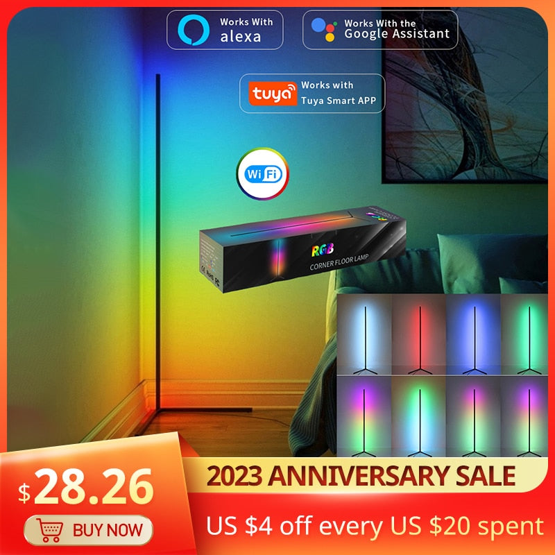 RGB LED Floor lamp 180CM Smart APP Remote Control Modern Corner Floor Light Atmospheric Standing Stand Light Indoor Home Decor