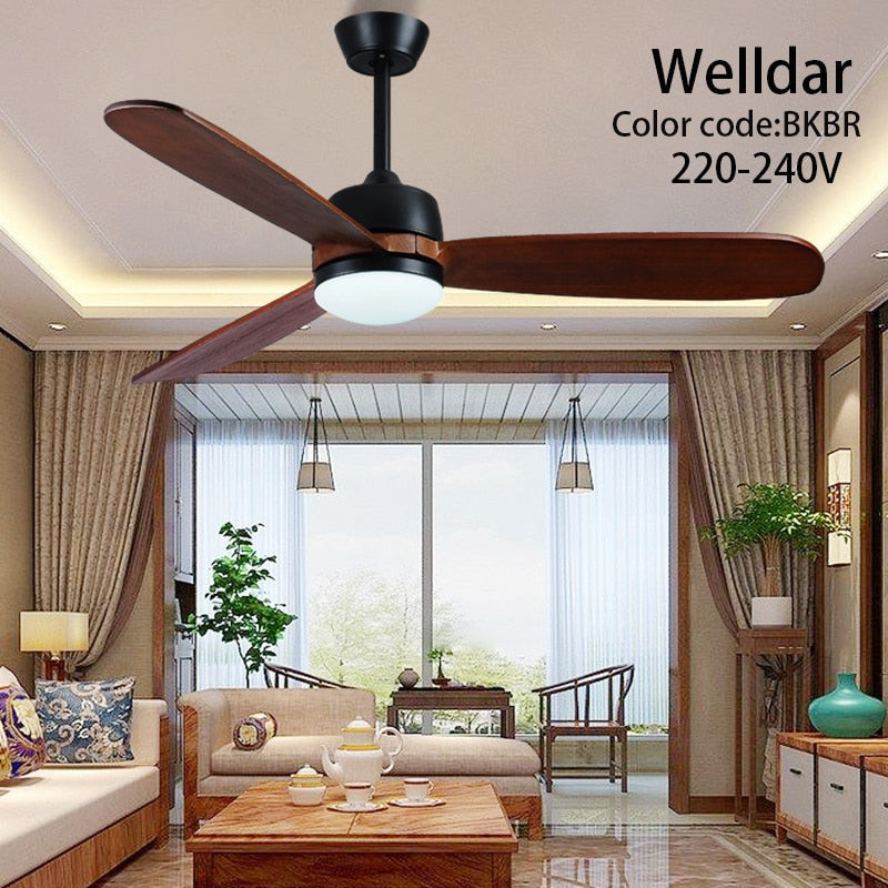 52 Inch Led Ceiling Fan Light Roof Home Fans Modern Indoor Decorate Wooden Blade Dc Ceiling Fan With Remote Control Ventilador