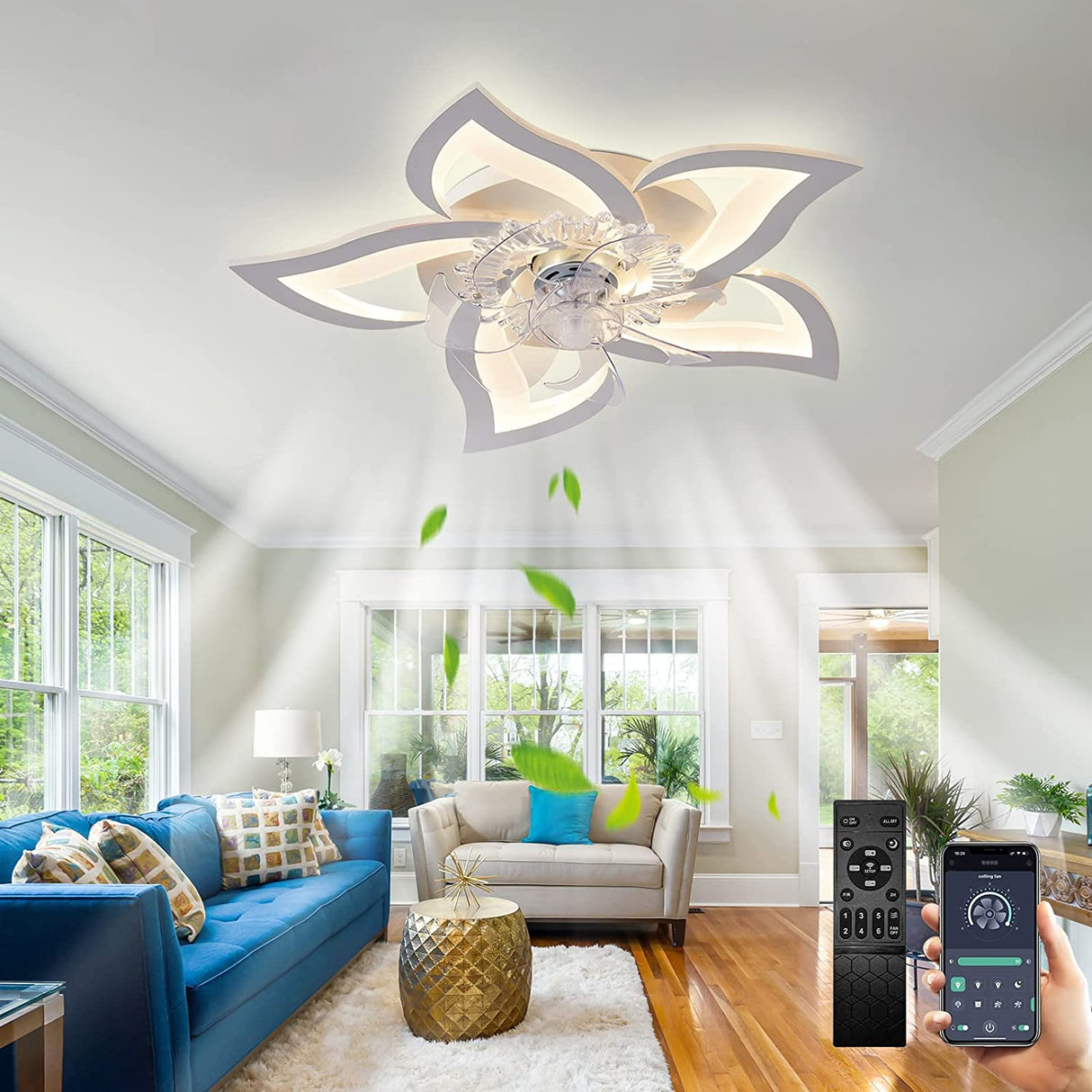 Ceiling Fan with Lights LED Fan Lamp Flower Shape Bedroom Ceiling Lamp Remote Control Dimmable Home ventilador de teto
