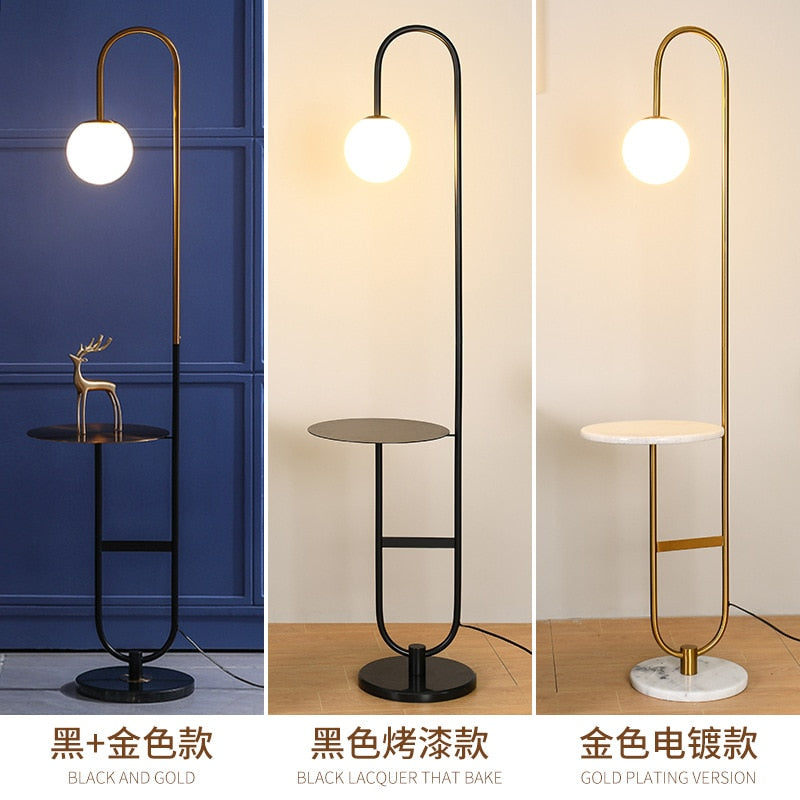 Nordic Led Floor Lamp Iron Marble Standing Lamp with Round Tea Table Art Deco Floor Lamps Living Room Corner Sofa Floor Lights