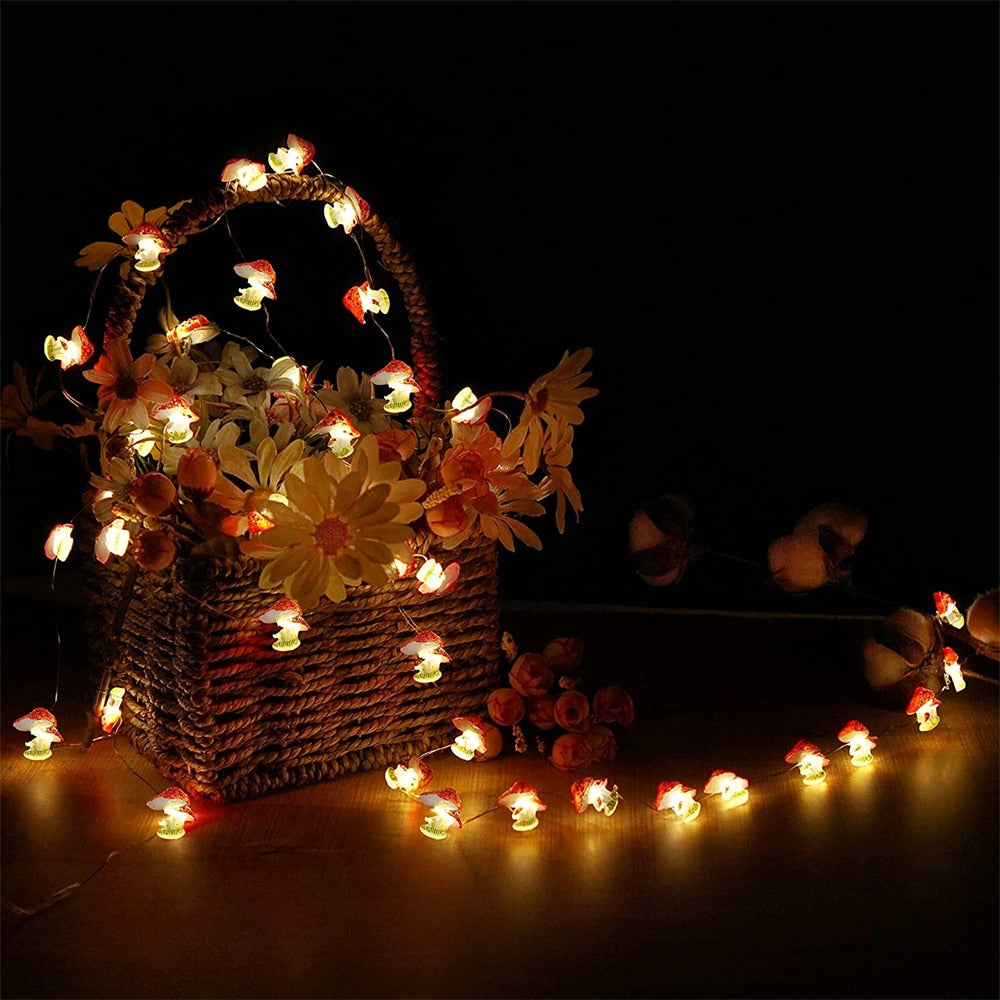 Cute Copper Wire Mushroom Light String DIY LED Mushroom Fairy Garland Lights for Xmas New Year Room Patio Decor