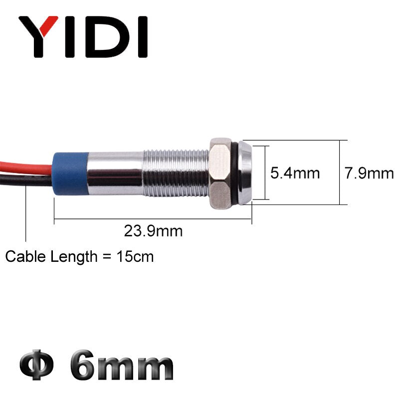 5/10pcs 6mm LED Metal Indicator Signal Lamp 6V 12V 24V 220V DC AC Flat Head Wire Leading Pilot Light Red Green Blue Amber White