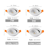 Round Shape 360 Angle Adjustable LED COB Recessed Downlight Black/White 9W 12W 15W LED Ceiling Spot Light Pic Background Focos