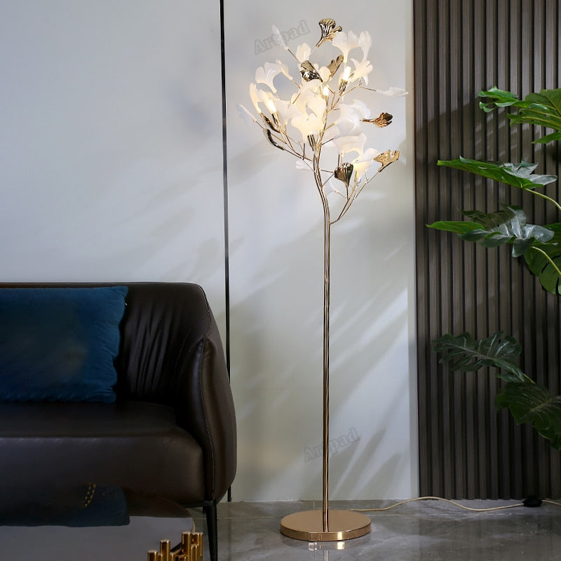 Floor Lamp Nordic Sofa Modern Tall Floor Lamp Art Decoration Home Bedroom Decor Ginkgo Leaf Standing Lamp