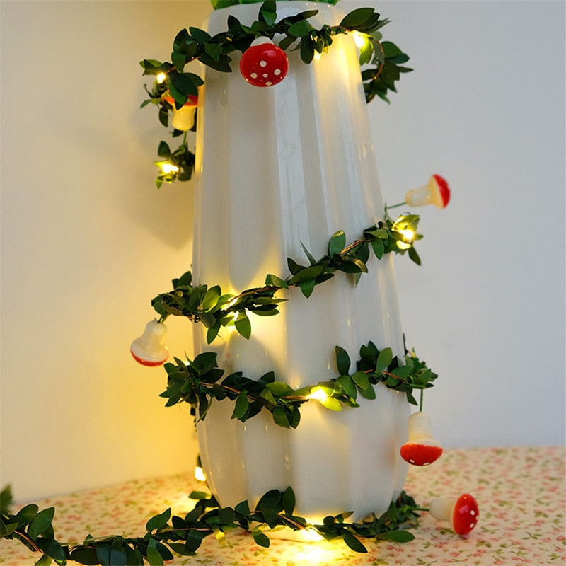 Flower Green Leaf String Lights Artificial Vine Fairy Lights Battery Powered Christmas Tree Garland Light for Wedding Home Decor