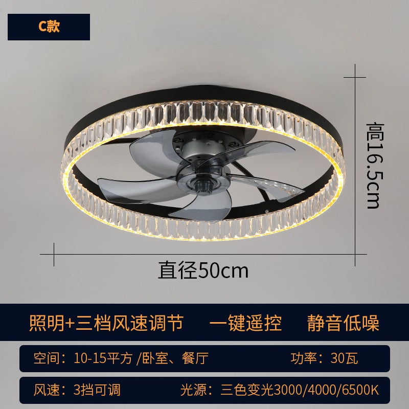 New acrylic ceiling fan lamp LED variable frequency ceiling fan lamp living room bedroom dining room light luxury fan Chandelier