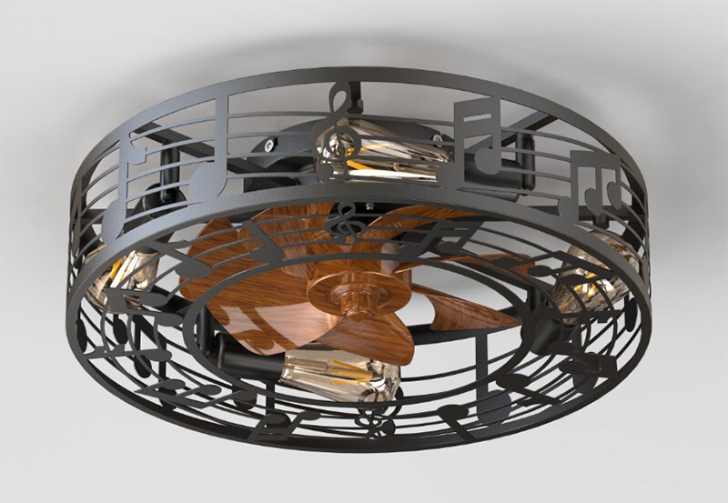 Strong Wind Ceiling Fan Lamp Nordic Restaurant American Style Retro Low Floor Ceiling Mounted Electric Fan Fan With Lamp