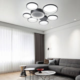 Black/White 7 Rings Flush Mount LED Ceiling Light with Remote Control for Living Room Bedroom