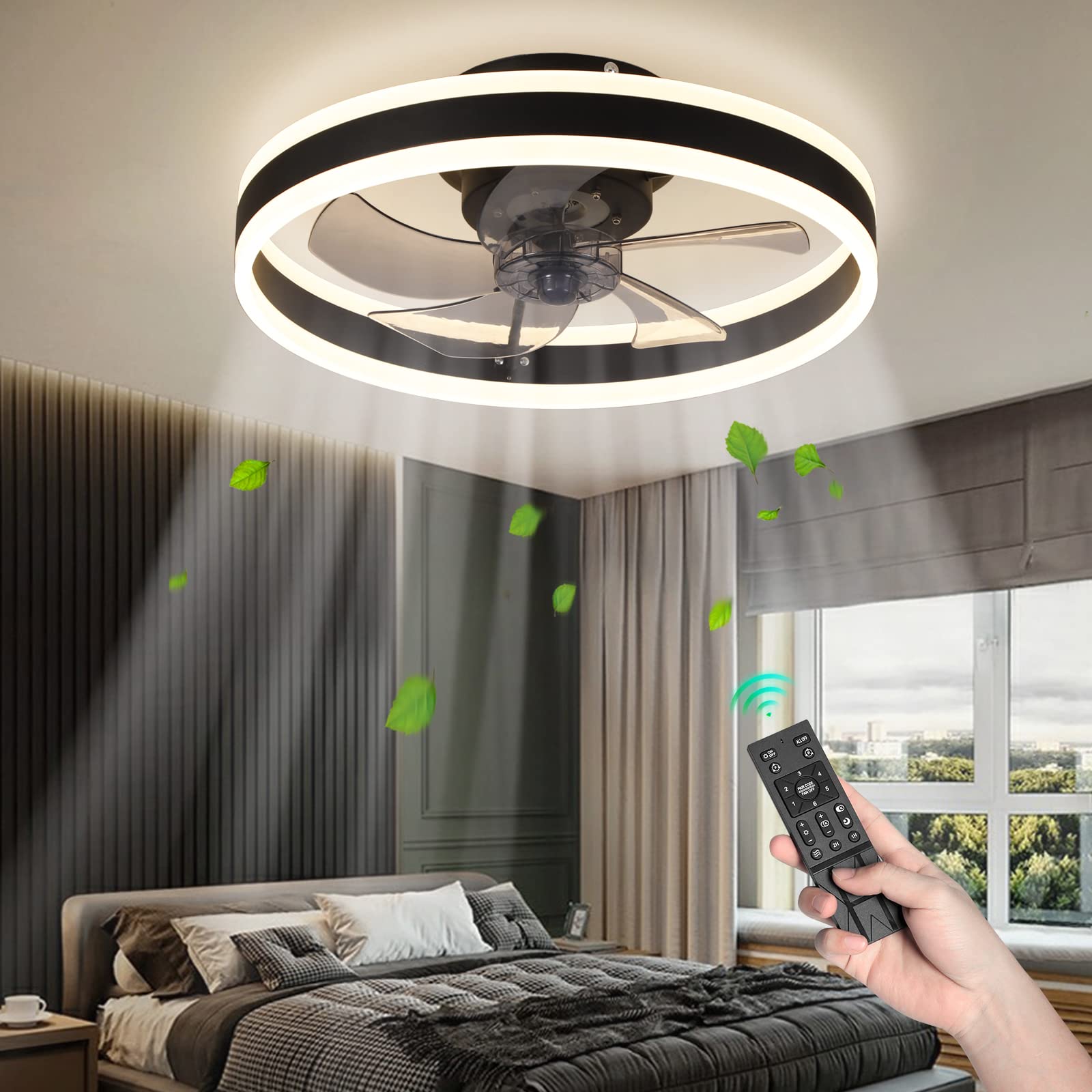 IRALAN Ceiiling Fans with Remote Control Chandeliers Fan with Led Lights Black Lighting Ceiling Lamp Home Decor 3 Color Dimmable