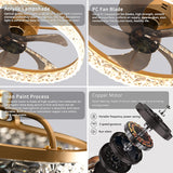 Ceiling Fan Light Remote Acrylic Ceiling Lamps Ceiling Fan with Led Lights Adjustable Wind Speed LED Dimming Crystal Decor
