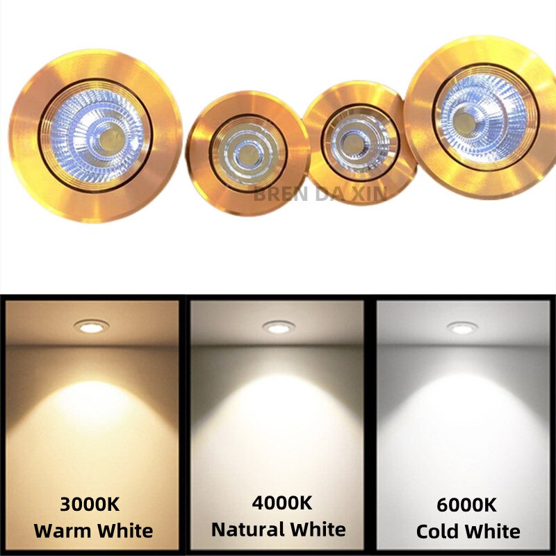 golden Dimmable AC90V-260V 5W7W9W12W15W18W20W LED Downlights Shoot light COB Recessed Ceiling Lamps Spot Lights illuminationbulb