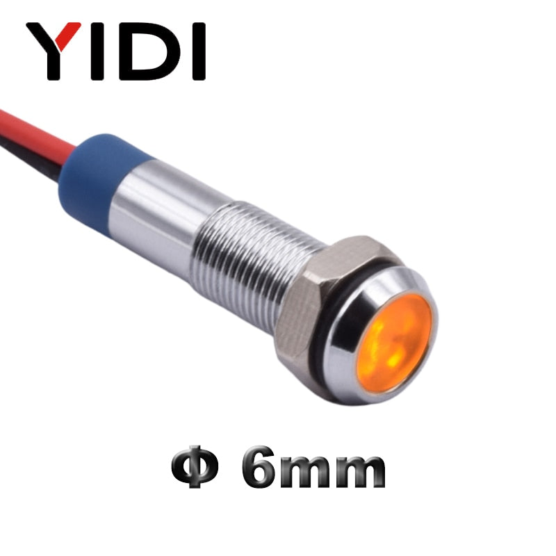 5/10pcs 6mm LED Metal Indicator Signal Lamp 6V 12V 24V 220V DC AC Flat Head Wire Leading Pilot Light Red Green Blue Amber White