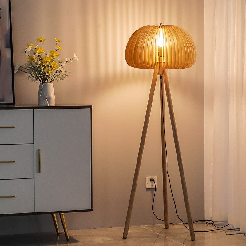 Wood Pumpkin Shape Floor Lights Parlor Bedside Hotel Office Japanese Style Lamp E24 Bulb Loft Deco Drop Shipping