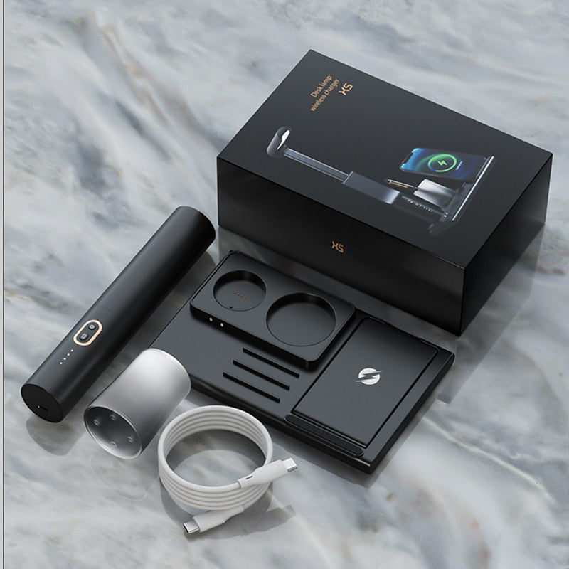 QI Wireless Charging LED Table Lamp,15W Eye Protection Folding Desk Lamp with Pen Holder Touch Control No Blu-ray Reading Light