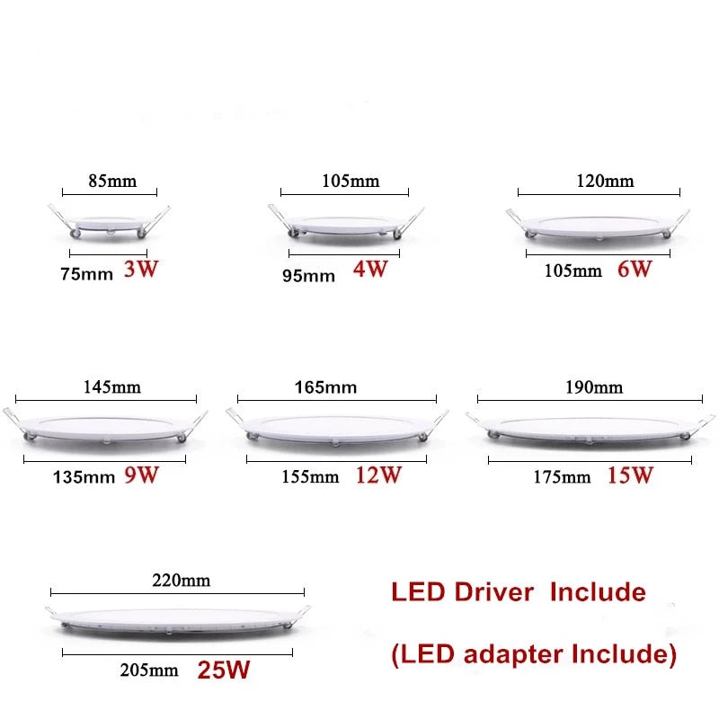 1pcs/lot Dimmable Ultra thin 3W/4W/ 6W / 9W / 12W /15W/ 25W LED Ceiling Recessed Grid Downlight / Slim Round/Square Panel Light