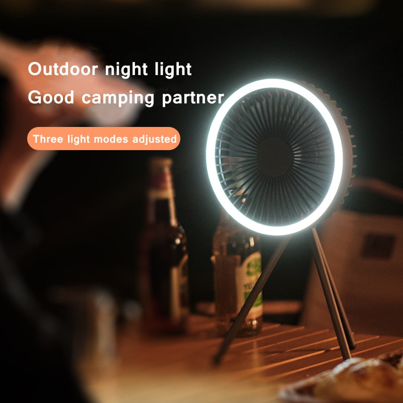10000mAh USB Tripod Camping Fan With Power Bank Light Rechargeable Desktop Portable Circulator Wireless Ceiling Electric Fan