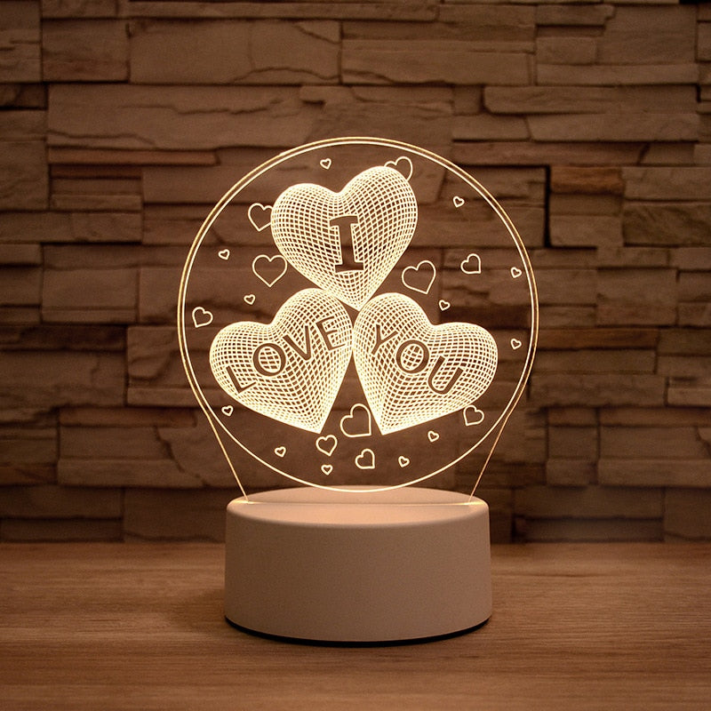 Romantic Love 3D Lamp Heart-shaped Balloon Acrylic LED Night Light Decorative Table Lamp Valentine's Day Sweetheart Wife's Gift