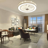 Acrylic Enclosed Round Ceiling Fan with Light and Remote Control Invisible Blades for Bedroom