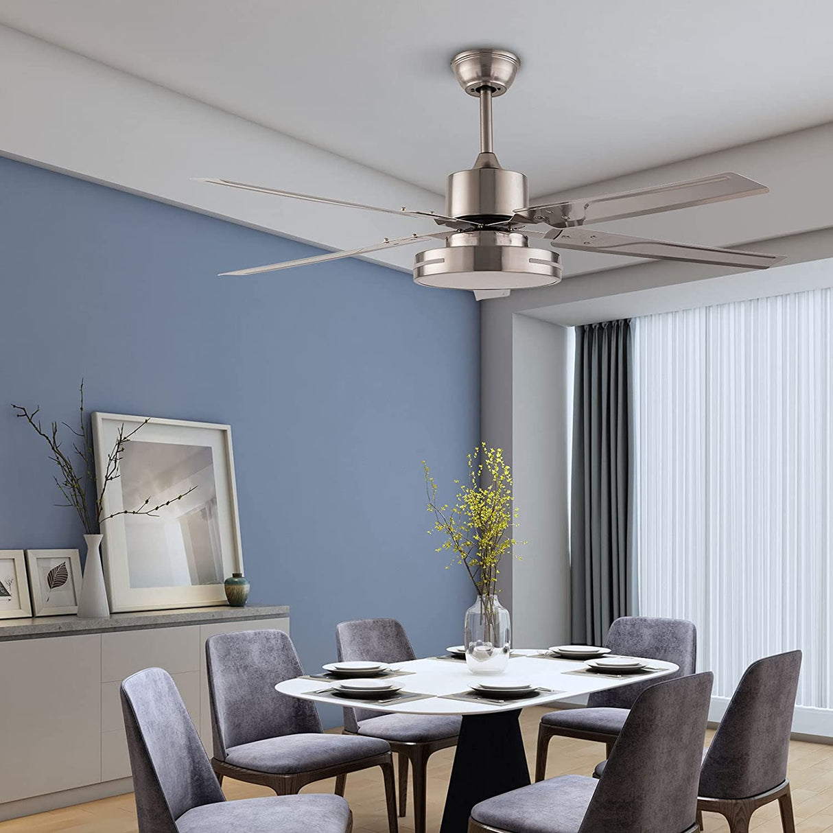 Black/Silver 48 Inch Modern LED Ceiling Fan Silent Motor with Remote Control