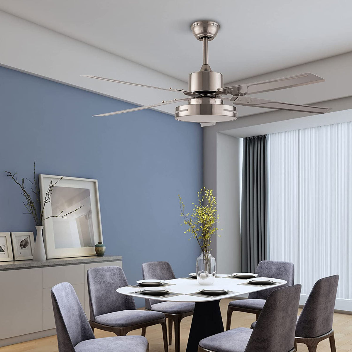 Black/Silver 48 Inch Modern LED Ceiling Fan Silent Motor with Remote Control