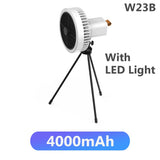 Multifunction Portable Electric Camping Fan Rechargeable Desktop Tripod Stand Cooling Ceiling Fan with LED Outdoor Dropshipping